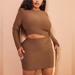 Chic Brown Long Sleeve Cutout Dress
